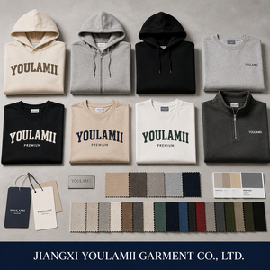 Ensemble sweat à capuche et pantalon de survêtement pour homme en coton bouclette épais, coupe oversize, hiver, effet délavé soleil, 500 g/m², imprimé, délavé à l'acide, effet vieilli - Product Image 5