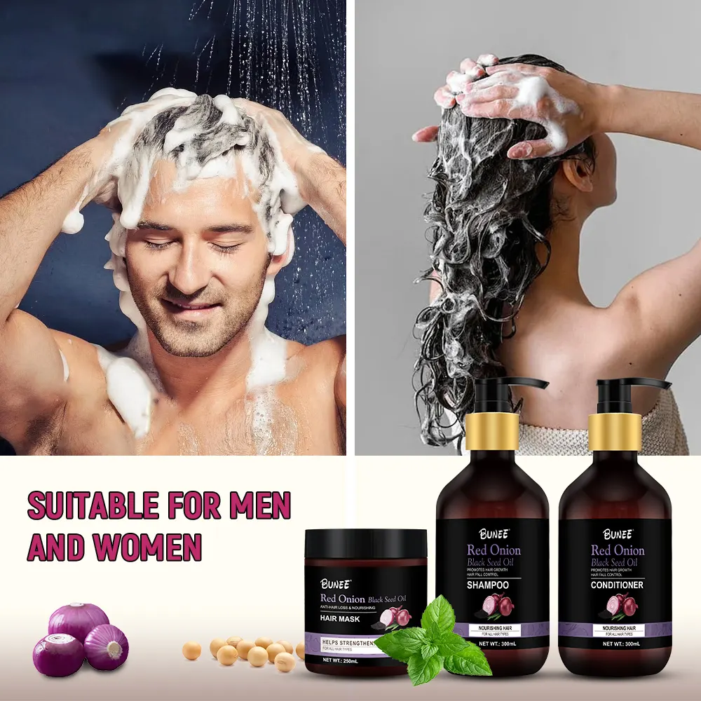 300ml Bunee organico sano cuoio capelluto biotina Booster più spesso RedOnion shampoo e balsamo per la crescita dei capelli