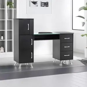 Design workstation wood mobile artist beauty salon technician nail desk pink nail table with Drawers