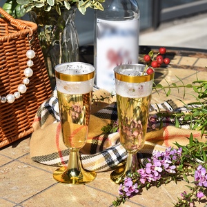 5OZ Weddings Parties Events Clear Plastic <strong>Champagne</strong> <strong>Flutes</strong> With Gold Rim Base Tall PS Hard Goblet For &amp; Wine Glasses Party Cups - Product Image 1