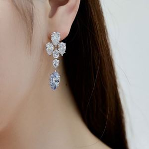 Dylam Luxurious Design 925 Sterling Silver Non Tarnish Rhodium Plated Women <b>Fine</b> Jewelry Dangle 5A Zirconia <b>Stud</b> <b>Earrings</b> - Product Image 5