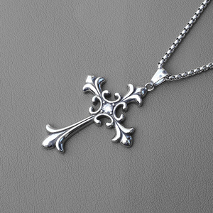 Collar con colgante de Cruz vintage con cadena de caja de acero inoxidable Estilo clásico Chapado en plata Charm Jewelry - Product Image 2