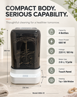 Laveuse-sécheuse automatique intelligente pour service à thé avec commande tactile, séchage à air chaud PTC, design compact, intérieur en acier inoxydable SUS 304, paniers filtrants et couvercles