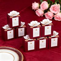 Cajas de Dulces para Boda 3 en 1, Cajas de Regalo con Decoración Floral, Etiquetas de Agradecimiento, Envoltorio para Regalos de Cumpleaños, Baby Shower, Decoraciones para Fiestas