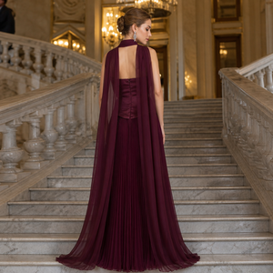 Abito da sera in chiffon <span class=keywords><strong>bordeaux</strong></span> senza spalline, modello A-line, per boutique e rivendita - Product Image 5