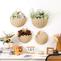 Conjunto de Cestos Decorativos de Rattan para Parede, Organizador Suspenso em Forma de Flor para Sala de Estar e Quarto, Decoração Boho para Armazenamento em Casa