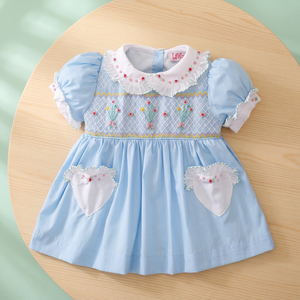 Babeeni Lovely Girl's Casual Smocked Dress LD405 Geometric Print Heart 100% Cotton OEKO-<b>TEX</b> Certified Flame Retardant - LD405 - Product Image 2