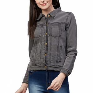 แจ็กเก็ตยีนส์สำหรับผู้หญิงผ้าคอตตอนแห้งเร็วระบายอากาศได้ดีเสื้อแจ็กเก็ตยีนส์สำหรับฤดูหนาวดีไซน์ใหม่ทันสมัย - Product Image 1