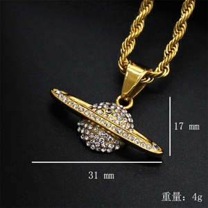 Plated Fine Jewelry Pendant Necklace 18K Gold Plated Stainless Steel Space Planet Rhinestone Luxury <b>Rope</b> <b>Chain</b> Lady Anniversary - Product Image 4