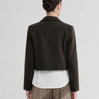 Blazer épais à carreaux pour femme, veste courte en tweed foncé, col à revers à bouton unique, vêtement d'extérieur sur mesure