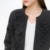 Veste en laine bouillie à motif floral découpé à la main, design original, pour femmes, cardigan en pure laine tricoté