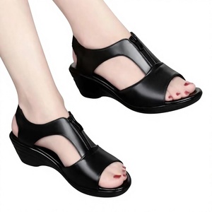 Sandali Donna Trendy con Zeppa e Punta Aperta, Design a T con Cerniera Frontale, Traspiranti, Antiscivolo, Scarpe Estive Casual Stile Romano - Product Image 1