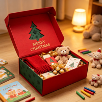 Weihnachtsgeschenkbox für Kinder mit Goldprägung, Feiertagspaket für Teddybär, Schal, Schokolade, Buntstifte, Buchset, Display-Großhandel