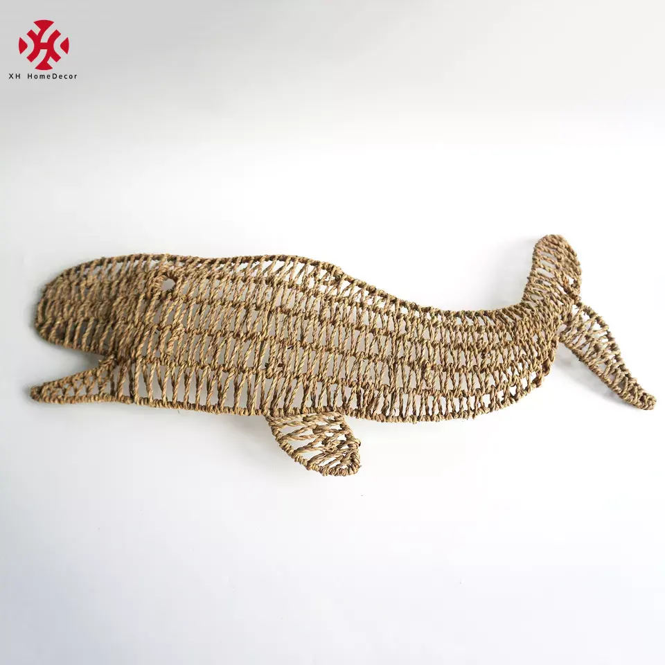 XH 100% 手織り天然海草クジラ形壁装飾壁アートアイデア籐装飾