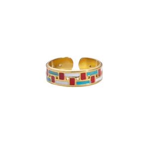 Geometric Enamel <b>Ring</b> Stainless Steel 18K Gold Plated Women's Party Jewelry Colorful Design Fashion <b>Statement</b> <b>Ring</b> - Product Image 5