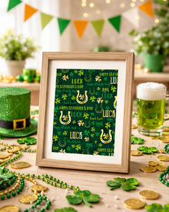 Green gold-plated St Patrick's Day gift wrapping <b>paper</b> with golden horseshoe shamrocks Double-sided printing customizable - Product Image 5