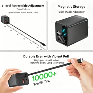 65W GaN Wall <b>Charger</b> Dual <b>Type</b> <b>C</b> Ports PD Fast Charging For Laptop With Retractable <b>Cable</b> - Product Image 2