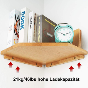 Ensemble de 2 étagères d'angle flottantes hexagonales murales en bois de chêne massif pour la décoration d'angle mural à 90 degrés - Product Image 3