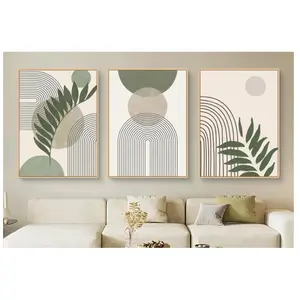 Lukisan kanvas dekorasi minimalis Modern tanaman hijau Nordik abstrak Poster Morandi seni dinding gantung dengan bingkai