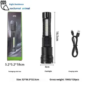 High <b>Power</b> LED Flashlight Tactical Side Light Zoomable Torch Aluminum Alloy USB Rechargeable Waterproof Self-defense - Product Image 4