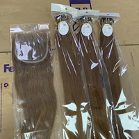 Paquete de Cabello Humano Virgen Vietnamita 100% Liso Natural Color Café con Cierre, la Mejor Calidad, Precio al por Mayor