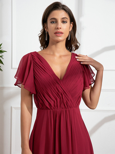 Sposa Mily ED019 all'ingrosso bella <span class=keywords><strong>madre</strong></span> della sposa abito da sposa increspato vita alta scollo a V lungo Swing abito da damigella d'onore - Product Image 4