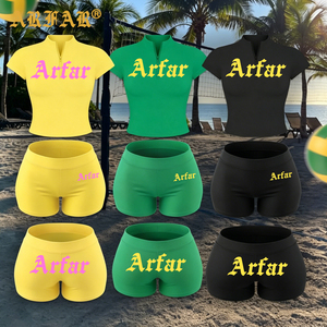 Conjunto de <span class=keywords><strong>Ropa</strong></span> para <span class=keywords><strong>Mujeres</strong></span> Altas, Camiseta Personalizada de Manga Corta con Media Cremallera y Pantalones Cortos, Estilo Y2K, <span class=keywords><strong>Ropa</strong></span> de Verano para Mujer, Conjunto de Dos Piezas - Product Image 1