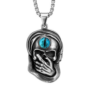 Yunnique – collier tête de mort Evil Eye en acier inoxydable, pendentif unisexe, bijoux, cadeau pour hommes et femmes, design géométrique, serti de pierres - Product Image 5