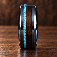 Bague de mariage pour homme en acier inoxydable noir avec incrustation de turquoise et bois naturel, vente en gros JLM, bijoux d'usine