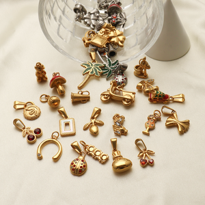Dijes hechos a mano DIY collar pulsera accesorios PVD 18K oro Acero inoxidable cereza seta esmalte colgante encantos - Product Image 3