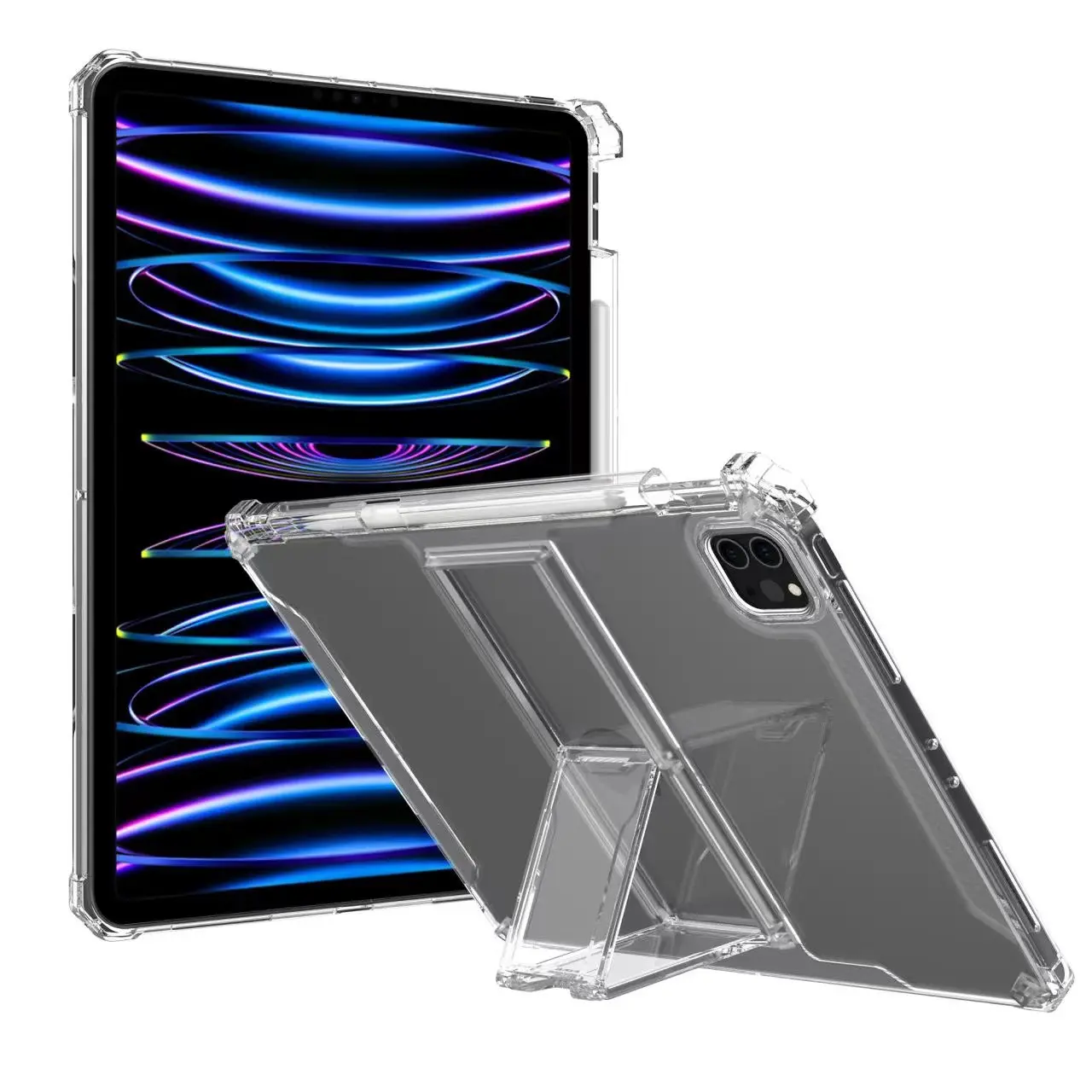 Acrylic Kickstand Shockproof Clear TPU Tablet Back Cover Case For IPad Pro 3 4 5 6 12.9" 2022 with Pencil Holder