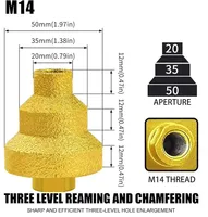 Forets multifonctionnels à trois étapes en diamant brasé Pagoda M10, tailles 20 mm, 35 mm, 50 mm pour chanfreinage et finition des bords