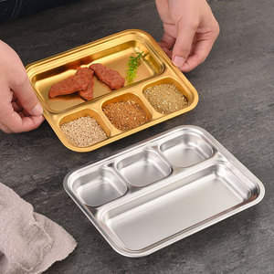 ถาดใส่เครื่องปรุงสแตนเลส 304 แบบรวม 3 ช่อง สำหรับร้านบาร์บีคิว จานซอสสีทอง - Product Image 2