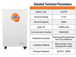 แบตเตอรี่ LiFePO4 10KWh 51.2V 200Ah พร้อมระบบจัดการแบตเตอรี่อัจฉริยะในตัว (Smart BMS) รองรับ RS485 และ CAN สำหรับเก็บพลังงานสำรองสำหรับบ้าน พลังงานแสงอาทิตย์ รถบ้าน และระบบออฟกริด - Product Image 3