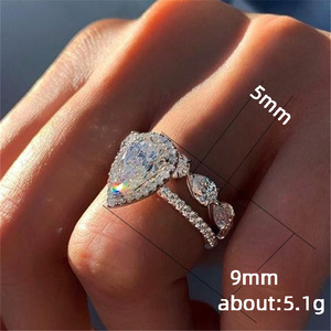 Anillo de mujer con forma de lágrima, conjunto de anillos de moda con piedra brillante, joyería elegante para los dedos - Product Image 3