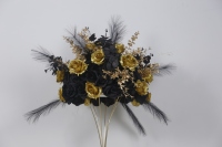 Boule de fleurs artificielle moderne de haute qualité en plastique durable, motif rose noire et or, pour centre de table de mariage