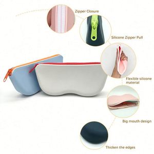 Sacs et étuis pour lunettes de soleil en silicone portables, résistants à l'eau et écologiques, style simple avec fermeture éclair - Product Image 4