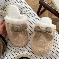 Chaussons d'hiver pour femmes de style coréen, pantoufles d'intérieur confortables et douces, tongs fourrées pour femmes, pantoufles chaudes en peluche pour la maison