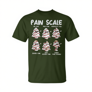 T-shirt infirmière avec échelle de la douleur et gâteau en forme de sapin de Noël, cadeau de Noël pour les infirmières - Product Image 2