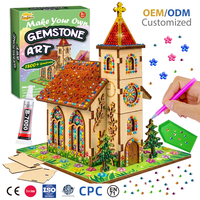Kit de puzzle en bois d'art religieux avec pierres précieuses, modèle de chapelle gothique européenne avec tour à cloche, avec gemmes acryliques et colle, pour enfants, décoration 3D