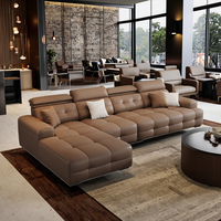 Chaise longue Lawrence à dossier haut d'usine, nouveau canapé en cuir véritable 2025 de luxe italien léger