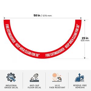 สติ๊กเกอร์ติดพื้นรูปทรงโค้งสำหรับถังดับเพลิง ขนาด 36 นิ้ว กันลื่น ติดด้วยกาว โพลีเอสเตอร์ไฟเบอร์ เกรดหนึ่ง ฟิล์มสะท้อนแสง ป้องกันรังสียูวี - Product Image 2