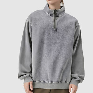 Sweat-shirt à capuche zippé vintage pour homme, lavage à l'acide, décontracté, uni, grand, épais, col montant, 320 g/m², 100 % coton, survêtement - Product Image 5