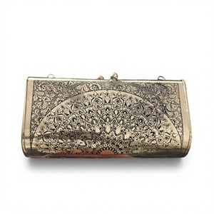 Handcrafted Antique Gold Tone Engraved Clutch Bag Ornate Floral Mandala Pattern Minaudiere Evening Purse Wholesale Supplier - Product Image 1