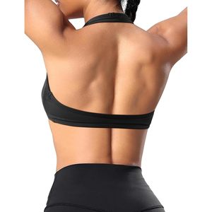 FOXA Halter Sports <b>Bra</b> Women <b>Open</b> Back Padded Yoga Gym Top Sweat Wicking Breathable Quick Dry Seamless Spandex Polyester - Product Image 1