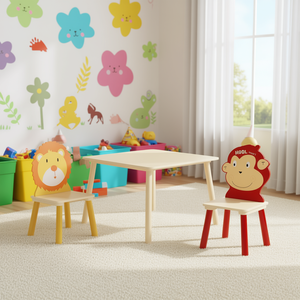 Ensemble d'activités en bois 3 pièces pour table et 2 chaises pour enfants (lion et singe) - Product Image 2