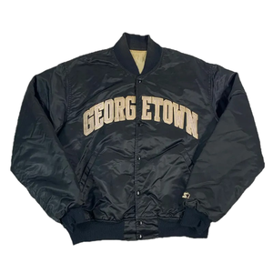 Chaqueta Varsity Georgetown para Hombre, Negra, con Letras Bordadas, Estilo Preppy, Corte Regular, Cuello Acanalado, Relleno de Poliéster - Product Image 1