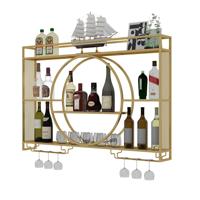 Étagère à vin murale en métal lumineuse, support à liqueurs commercial de luxe, cages de rangement pour comptoir de bar, résistant à la corrosion, noir/doré