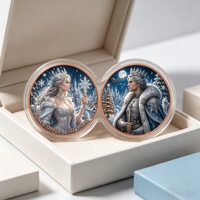 Pièce de monnaie en cuivre pur 1 oz, thème Noël Hiver Reine des Neiges & Roi des Neiges, médaille de collection de défi 2D colorée et connectée