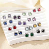 ACME elegante cobre latón Cubic Zirconia pendientes forma cuadrada con cristales circundantes multicolor moda adelante joyería